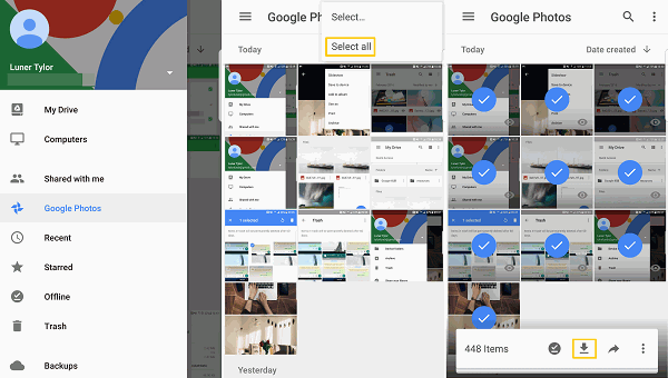 download photos from google photos to android