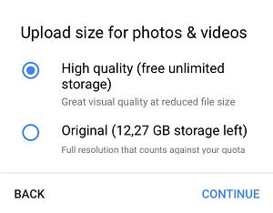 select upload size for photos and videos