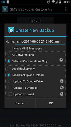 Back up sms from ipo