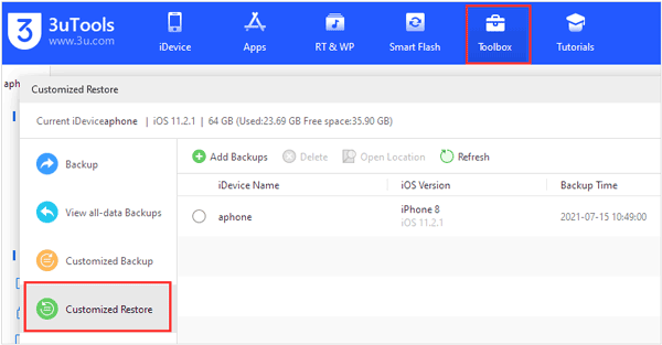 restore sms to iphone with 3utools