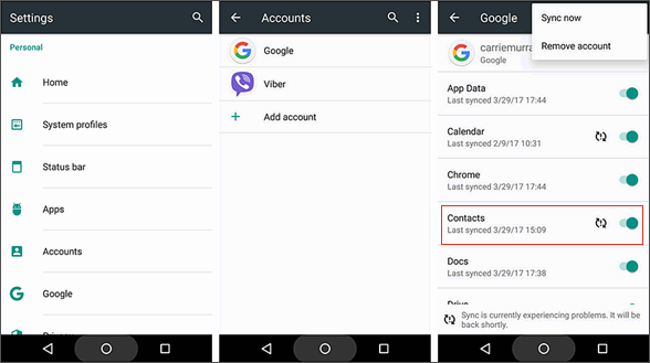 automatically sync contacts from google account to samsung phone