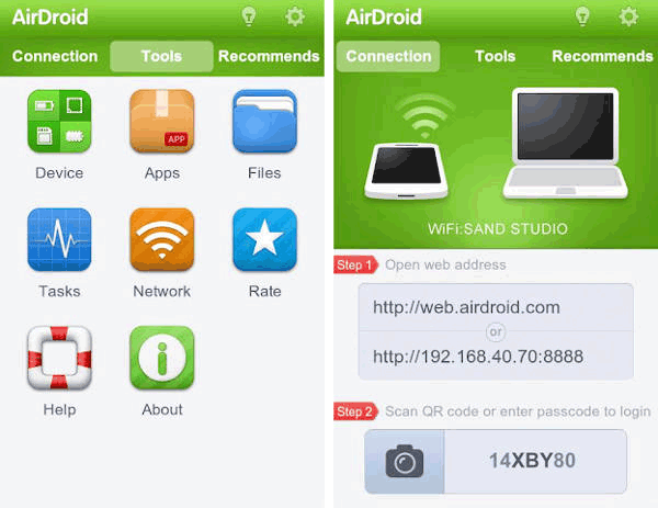 transférer des fichiers Samsung sans fil avec Airdroid