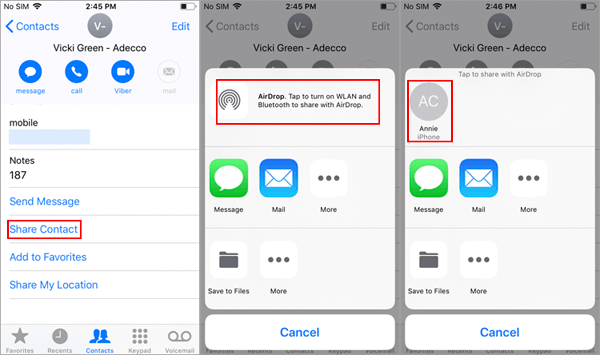 transfer contact from iphone to iphone via airdrop