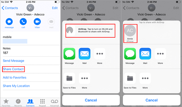 Airdrop経由でiPhoneからiPhoneに連絡先を転送する