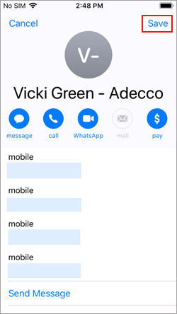 save the contact on an iphone