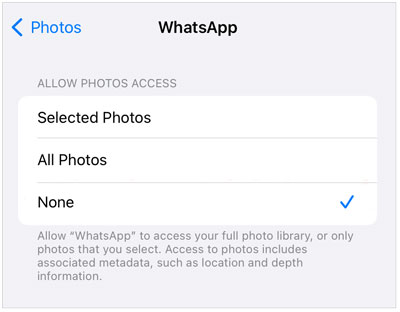 autorisez WhatsApp à accéder à toutes les photos si vous ne pouvez pas télécharger de médias depuis WhatsApp