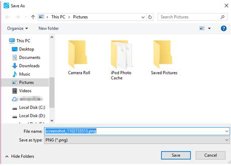 choose local folder to store screenshots