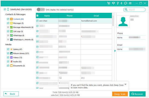 start to recover whatsapp data from samsung