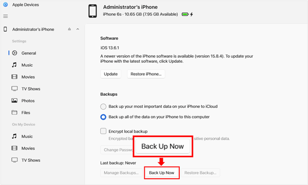 Sichern Sie Ihr iPhone mit der Apple-Geräte-App ohne iTunes auf dem PC