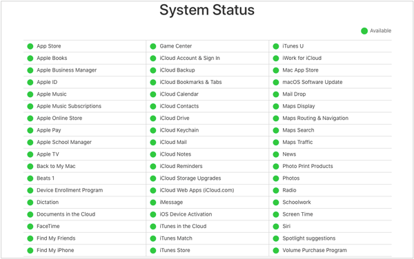 vérifiez l'état du système Apple pour réparer l'iPhone qui n'envoie pas d'images à Android