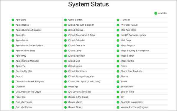 Überprüfen Sie den Apple-Systemstatus, um zu beheben, dass das iPhone keine Bilder an Android sendet