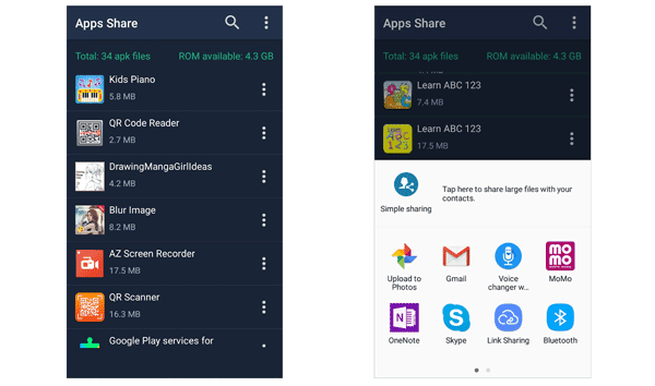transfer apps via bluetooth using apps share