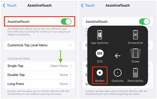 AssistiveTouch 機能を使用して電源ボタンなしで iPhone を再起動する