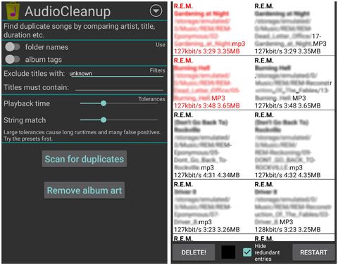 remove duplicate songs in android using audiocleanup