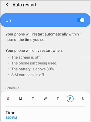 restart samsung phone without power button via auto restart settings