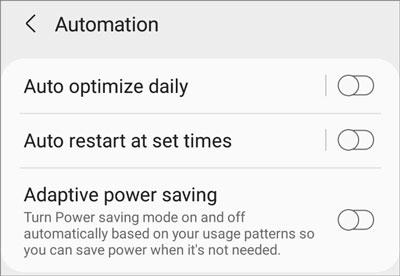 disable the automation feature when samsung phone keeps turning on and off