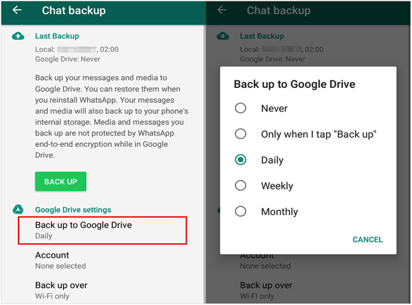 transférer des messages WhatsApp d'Android vers un ordinateur via Google Drive