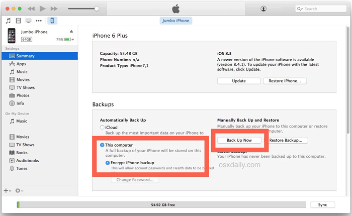 backup messages from iphone to itunes