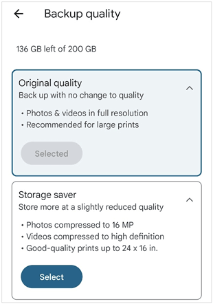 change backup quality on google photos