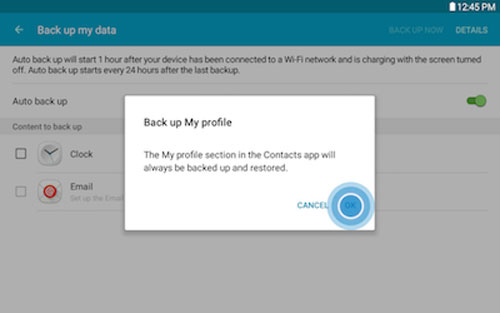 backup my profile on samsung contacts app