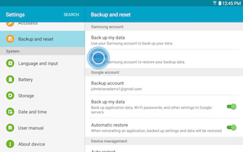 restore backup to samsung