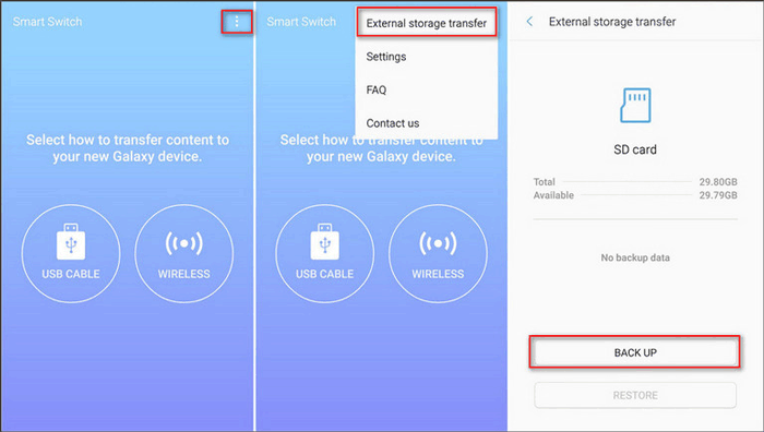 back up samsung to external memory