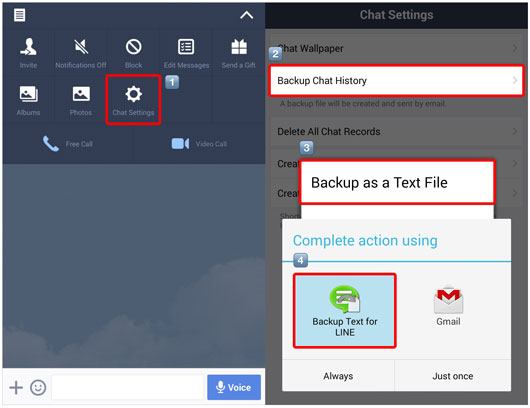 export line chat history via the backup text for line app on android