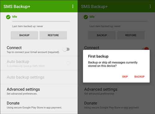 how to set up on android sms backup app