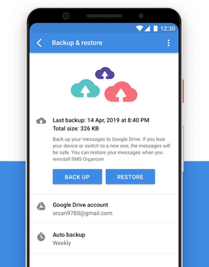 back up android sms via sms organizer