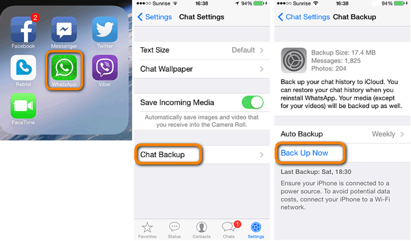 whatsapp chat history is stored in icloud backups