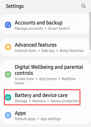 navigate to device care on samsung