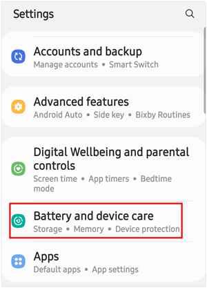 accédez à l'entretien des appareils sur Samsung