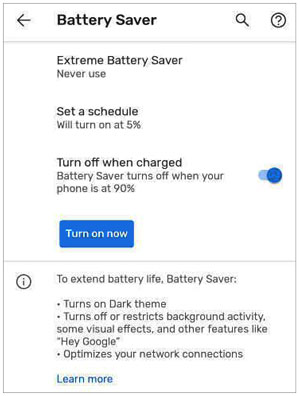 désactivez l'économiseur de batterie sur Android pour transférer des données en passant à iOS