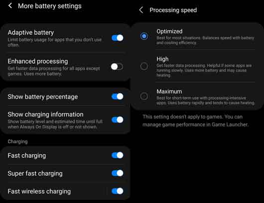 modifier les paramètres de la batterie sur Samsung pour refroidir le téléphone