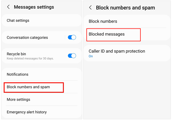restaurer les messages bloqués sur Android via les paramètres de message