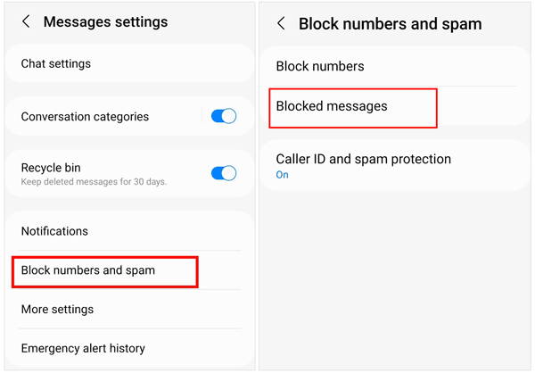 restore blocked messages on android via message settings