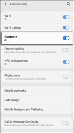 enable bluetooth on android to send apps