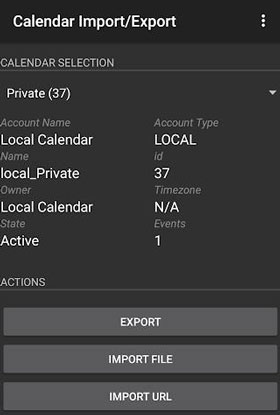 export calendar from android with the calendar import or export app