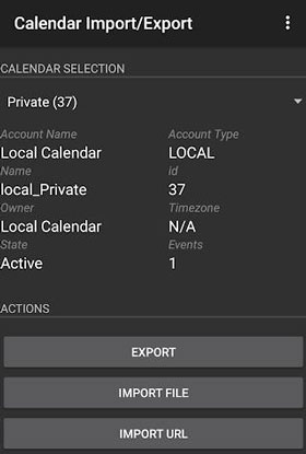 exporter le calendrier depuis Android avec l'application d'importation ou d'exportation de calendrier