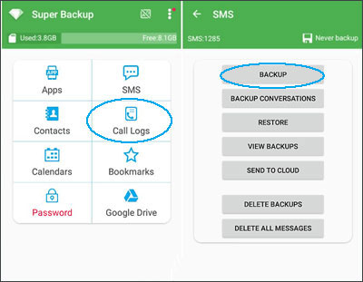 Backup-Anrufprotokoll für Android mit Super-Backup