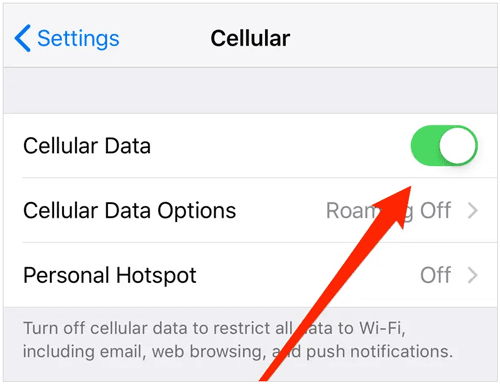 turn on cellular data on iphone
