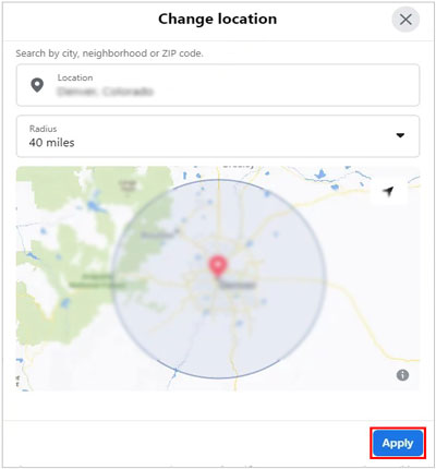 utiliser un autre emplacement sur le marché sur la page Web Facebook