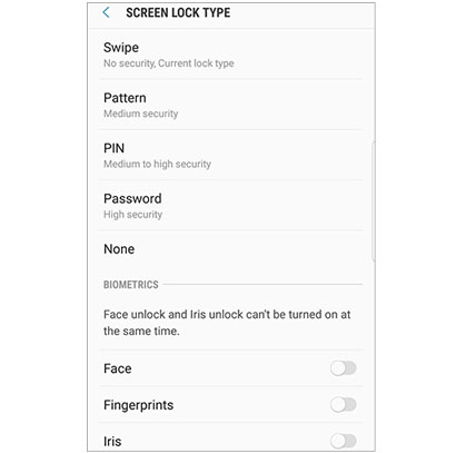modify screen lock type on android