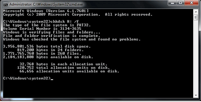 Verwenden Sie den Befehl chkdsk