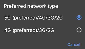 別の優先ネットワークタイプを使用する