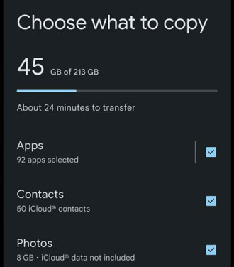 transfer data from iphone to pixel in the setup