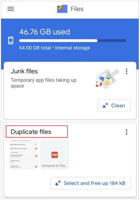 delete duplicate music files on android via files by google