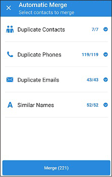 find and remove duplicate contacts via cleaner