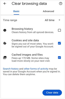 clean unused files on android using browser menu