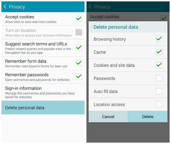 clear samsung galaxy browser data